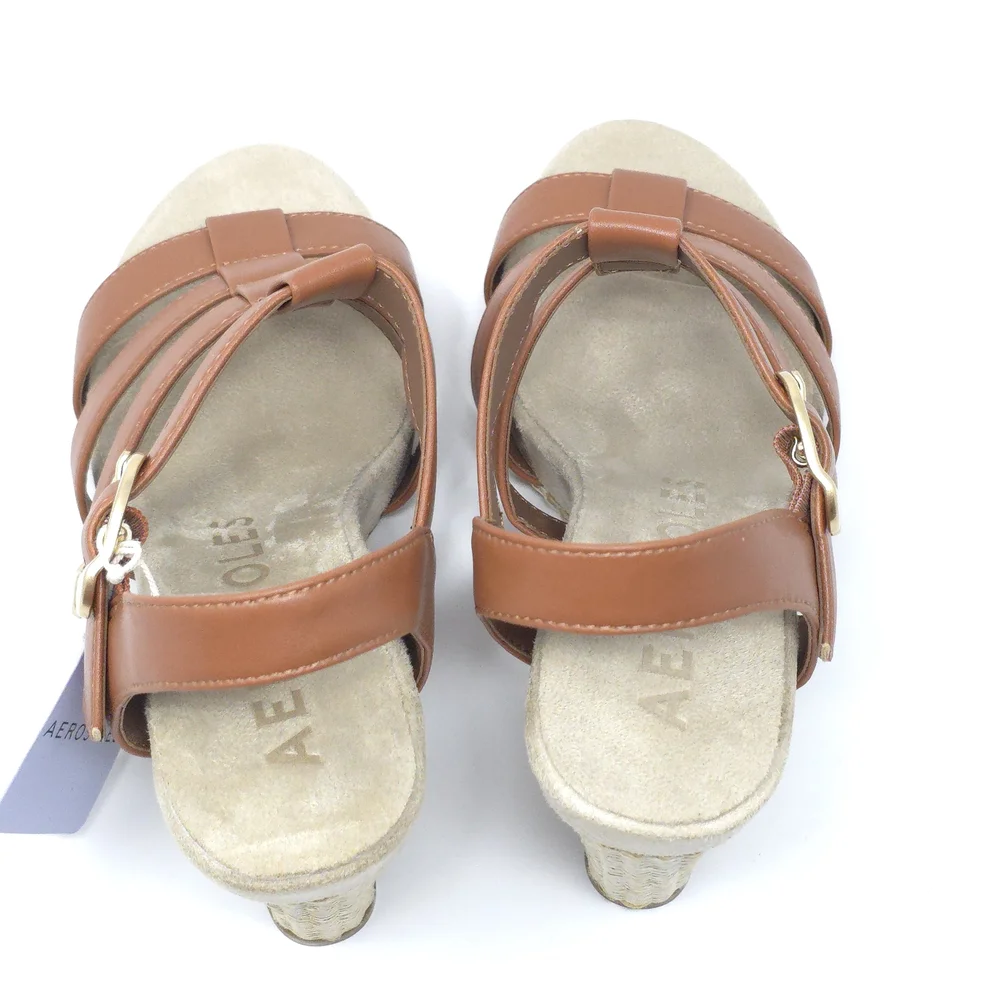New Aerosoles Paige Gold Leather Caged Wedge Sandals Women’s - Picture 8 of 16